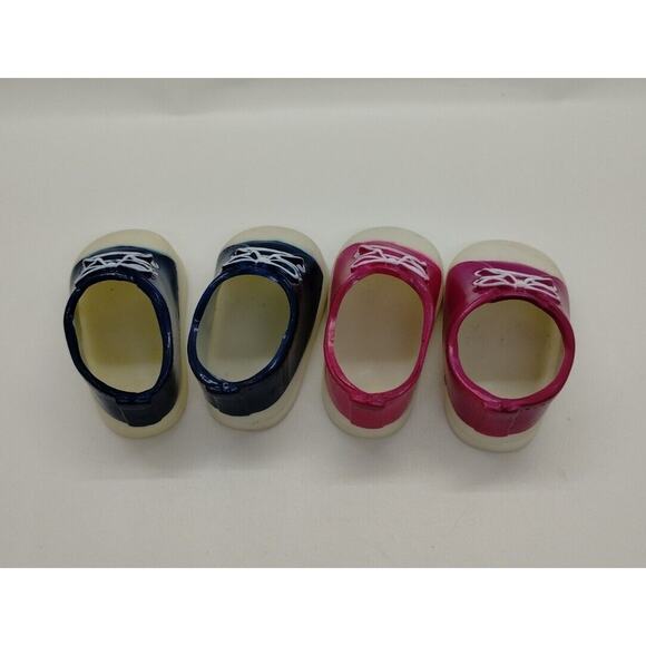 Two Pair Of Tennis Shoes For 12 Inch Dolls - Sneakers Hi Tops - Pink - Blue - Picture 5 of 6